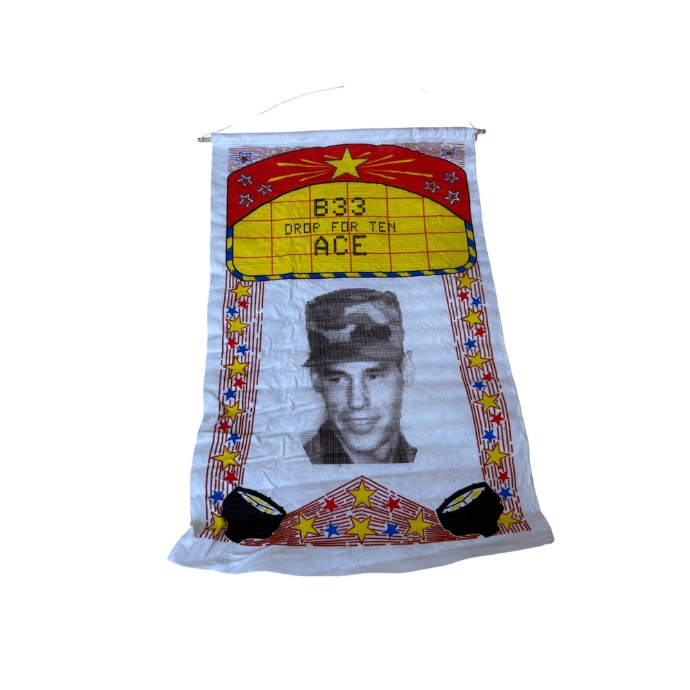 Vintage Military Souvenir Wall Hanging Banner B33 Drop For Ten Ace Soldier 24x15